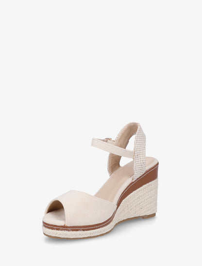 Sandalias de cuña lisas de antelina - Beis