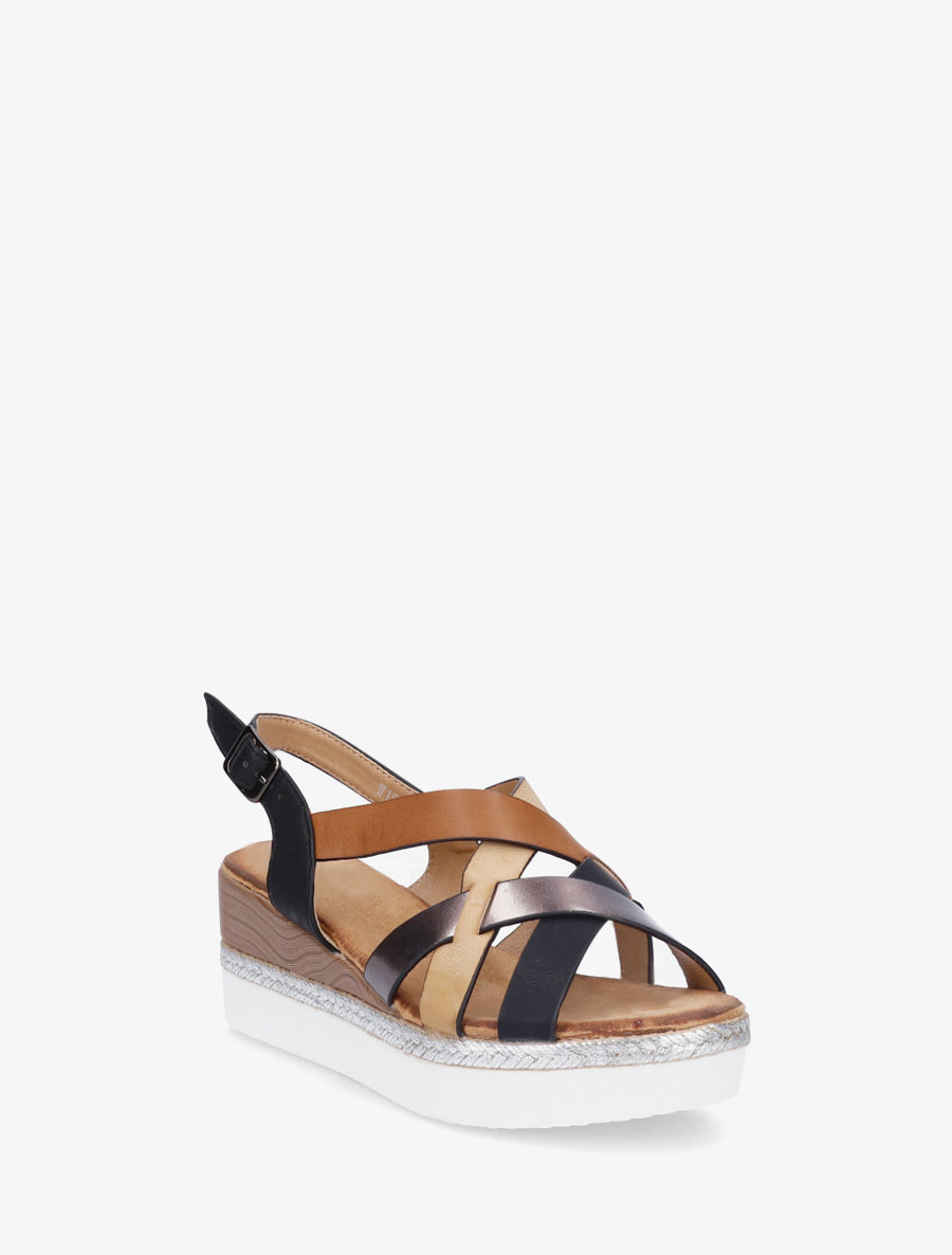 Sandalias de cuña con correas cruzadas - Negro