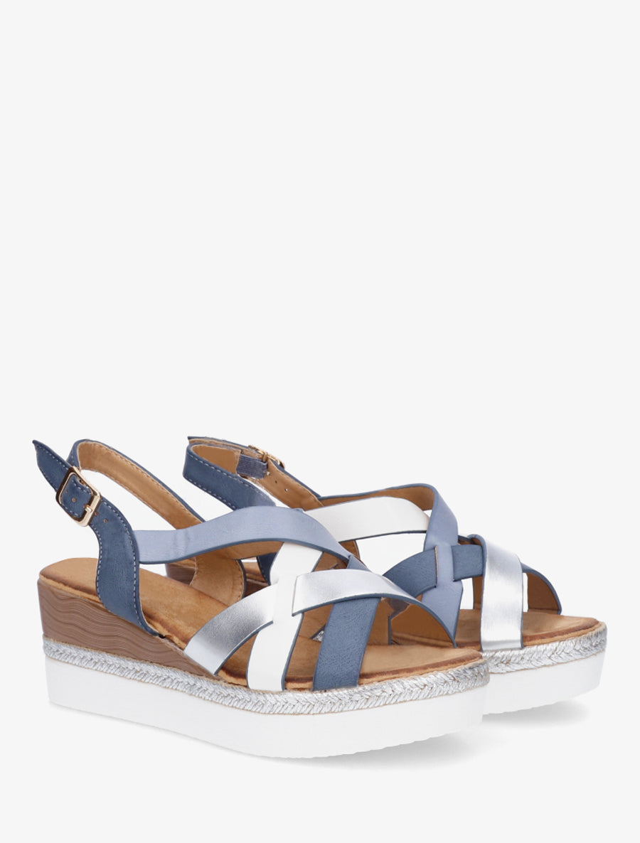 Sandalias de cuña con correas cruzadas - Azul
