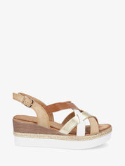 Sandalias de cuña con correas cruzadas - Camello