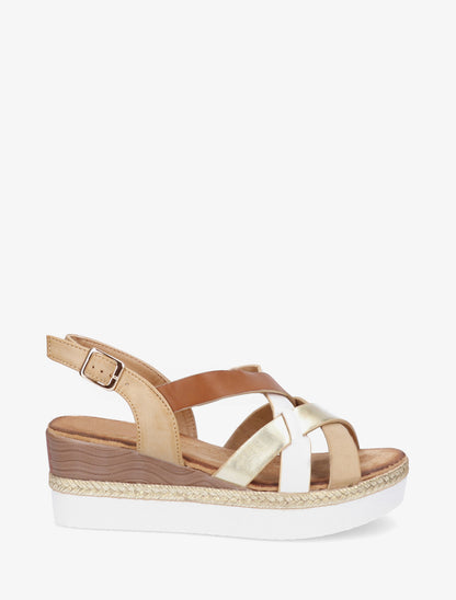 Sandalias de cuña con correas cruzadas - Camello