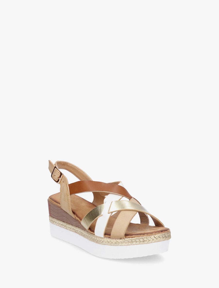 Sandalias de cuña con correas cruzadas - Camello