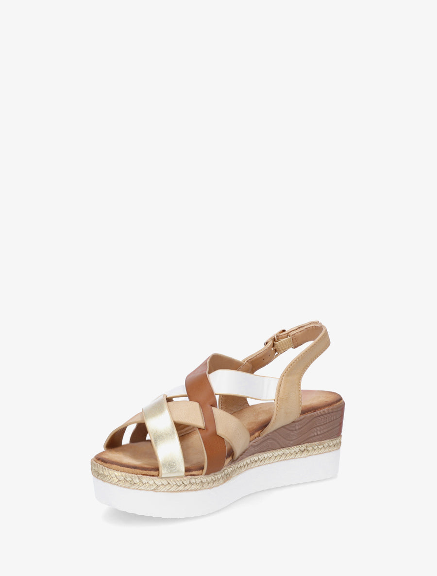 Sandalias de cuña con correas cruzadas - Camello