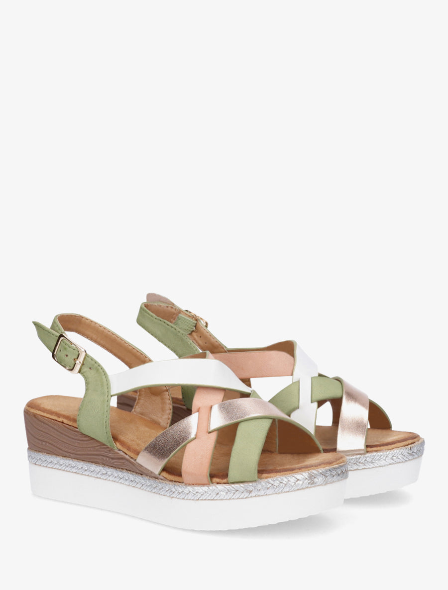Sandalias de cuña con correas cruzadas - Caqui