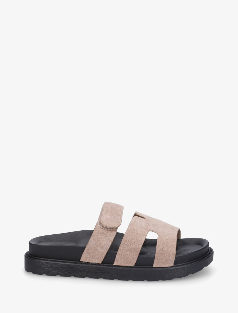 Sandalias de gamuza con cierre de velcro - Topo