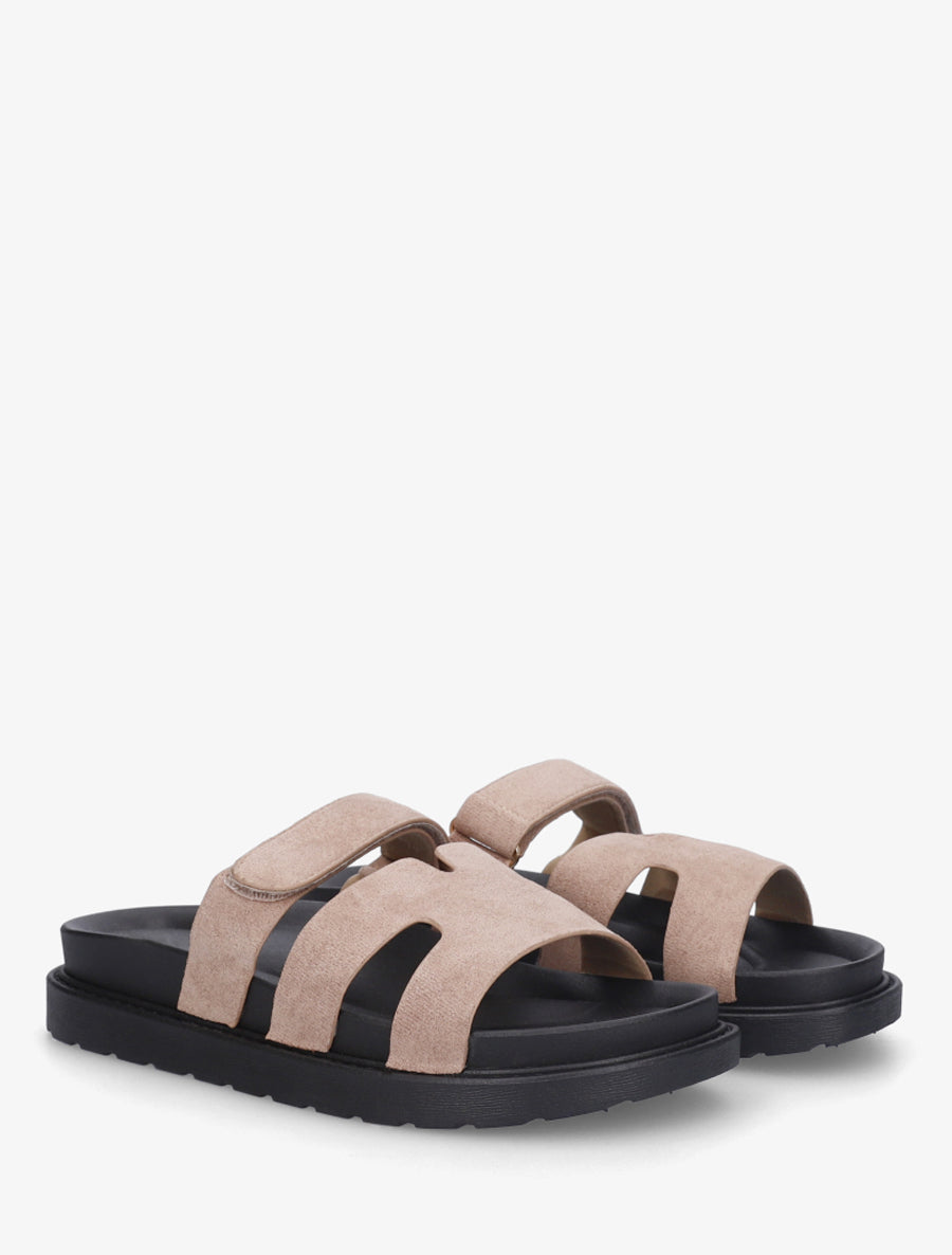Sandalias de gamuza con cierre de velcro - Topo