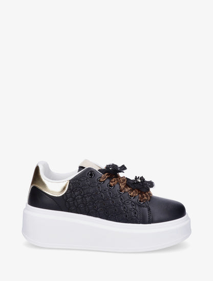Sneakers à motif ajouré et contrefort nacré - Noir - 1