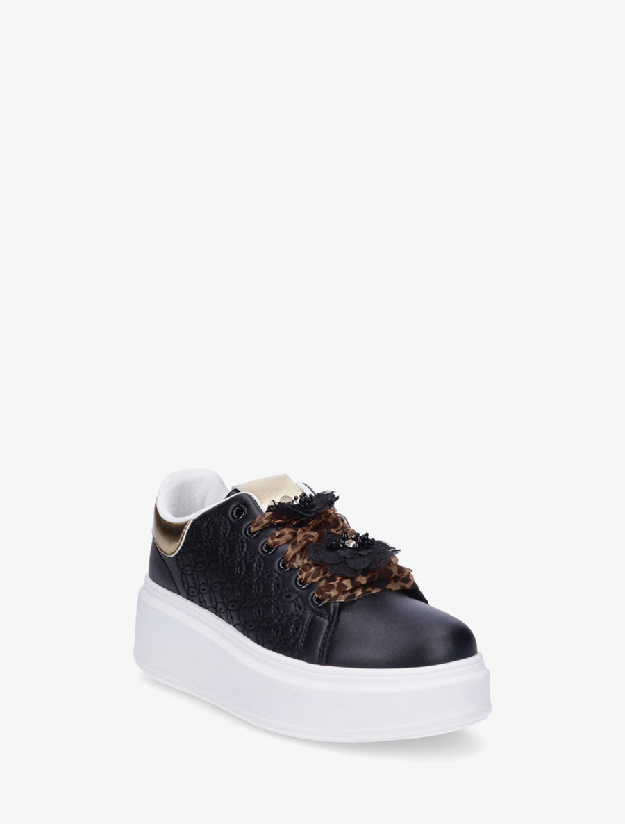 Sneakers à motif ajouré et contrefort nacré - Noir - 2