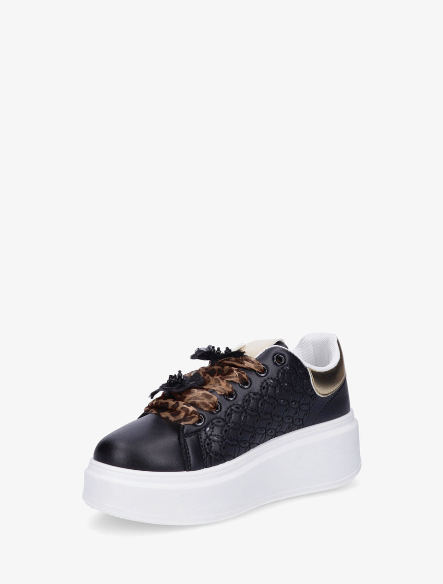 Sneakers à motif ajouré et contrefort nacré - Noir - 3