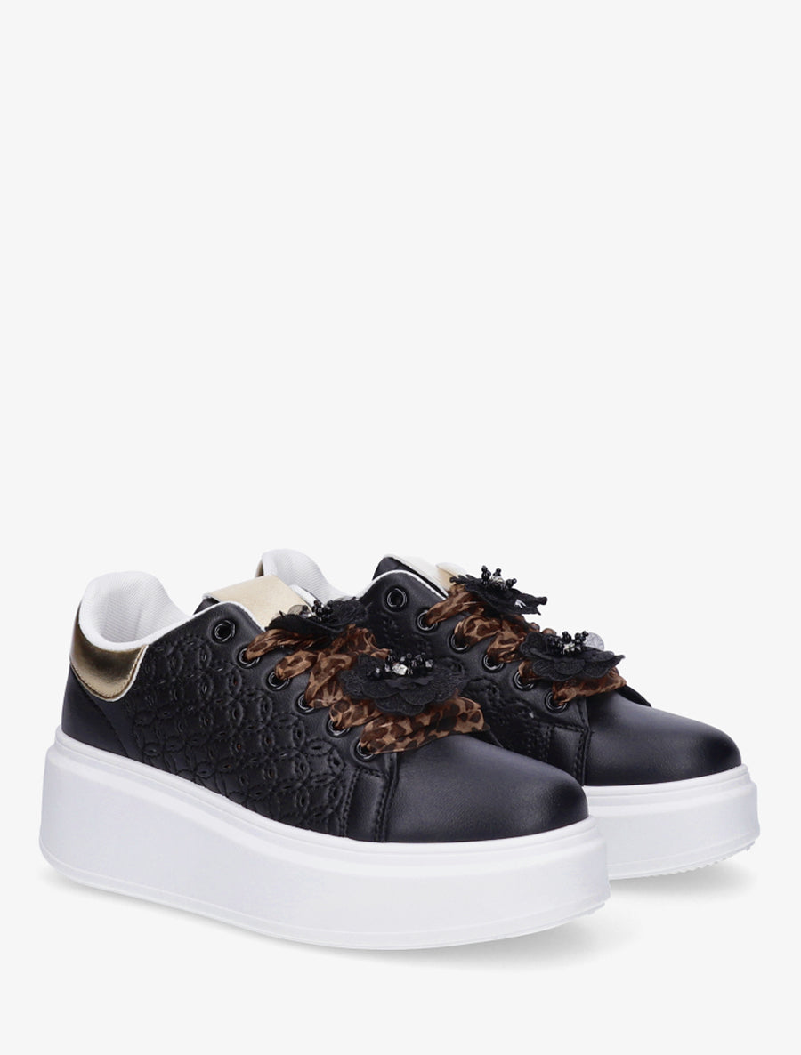Sneakers à motif ajouré et contrefort nacré - Noir - 4