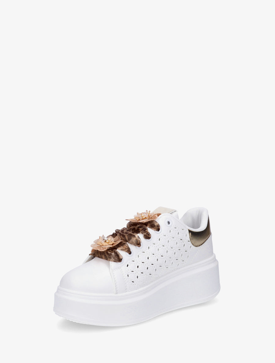 Sneakers à motif ajouré et contrefort nacré - Blanc - 3