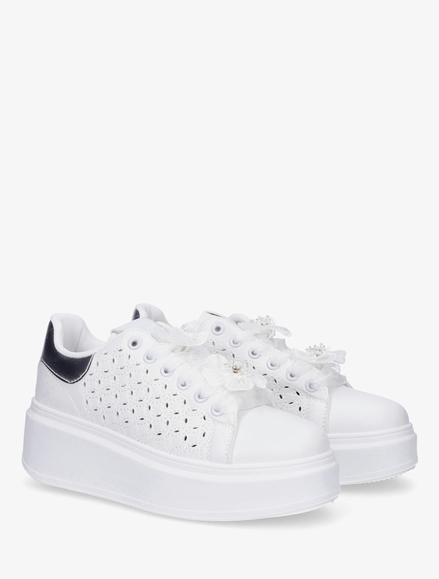 Sneakers à motif ajouré et contrefort nacré - Argent - 4