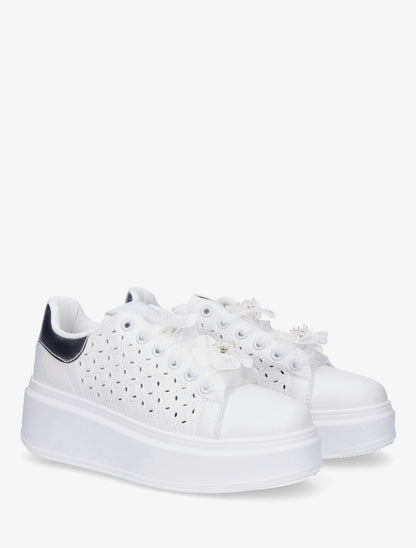 Sneakers à motif ajouré et contrefort nacré - Argent - 4