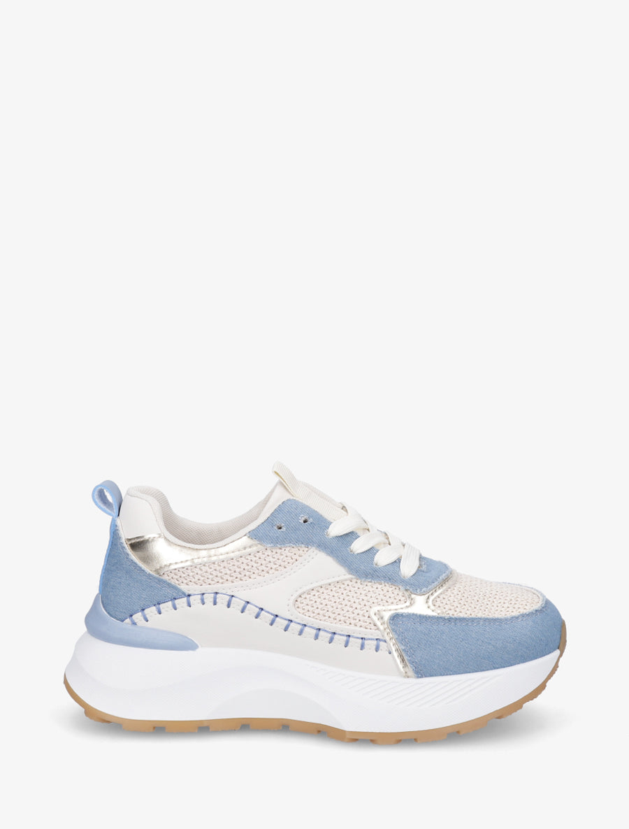 Baskets en simili et maille - Bleu denim - 1