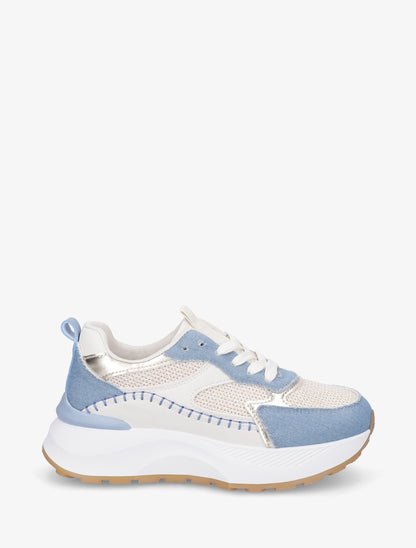 Baskets en simili et maille - Bleu denim - 1