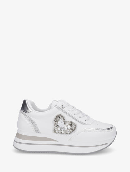 Sneakers à motif coeur et lacets stylisés - Blanc - 1