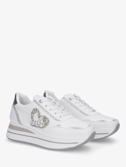 Sneakers à motif coeur et lacets stylisés - Blanc - 4