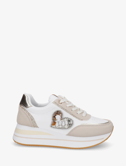 Sneakers à motif coeur et lacets stylisés - Taupe - 1