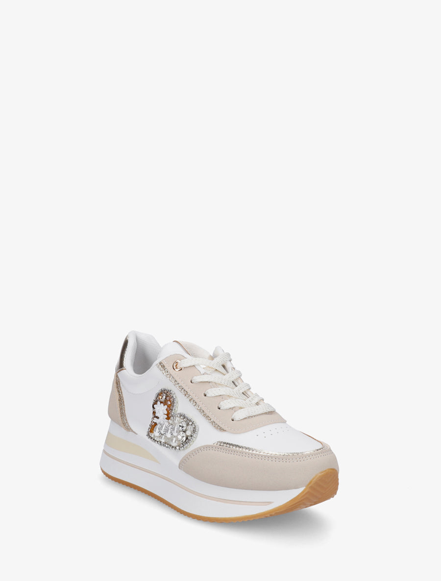 Sneakers à motif coeur et lacets stylisés - Taupe - 2