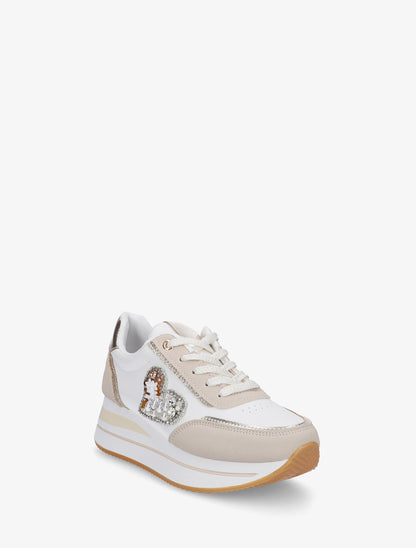 Sneakers à motif coeur et lacets stylisés - Taupe - 2