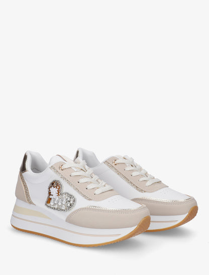 Sneakers à motif coeur et lacets stylisés - Taupe - 4