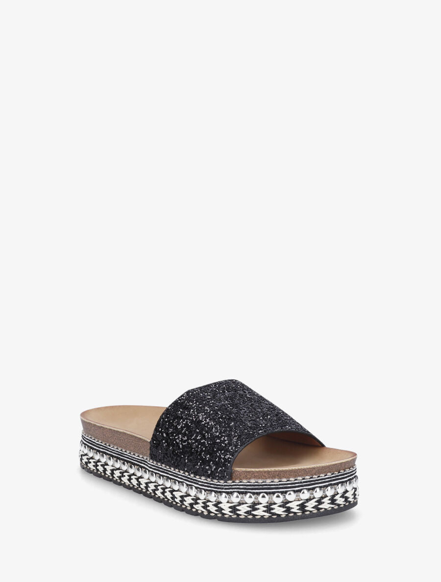 Mules à paillettes et semelle plateforme fantaisie - Noir - 2