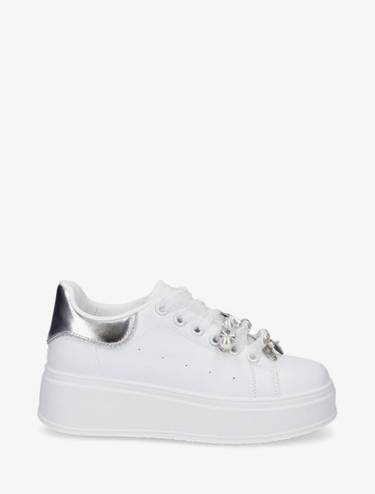 Sneakers à lacets en voile et empiècement bijoux - Argent - 1