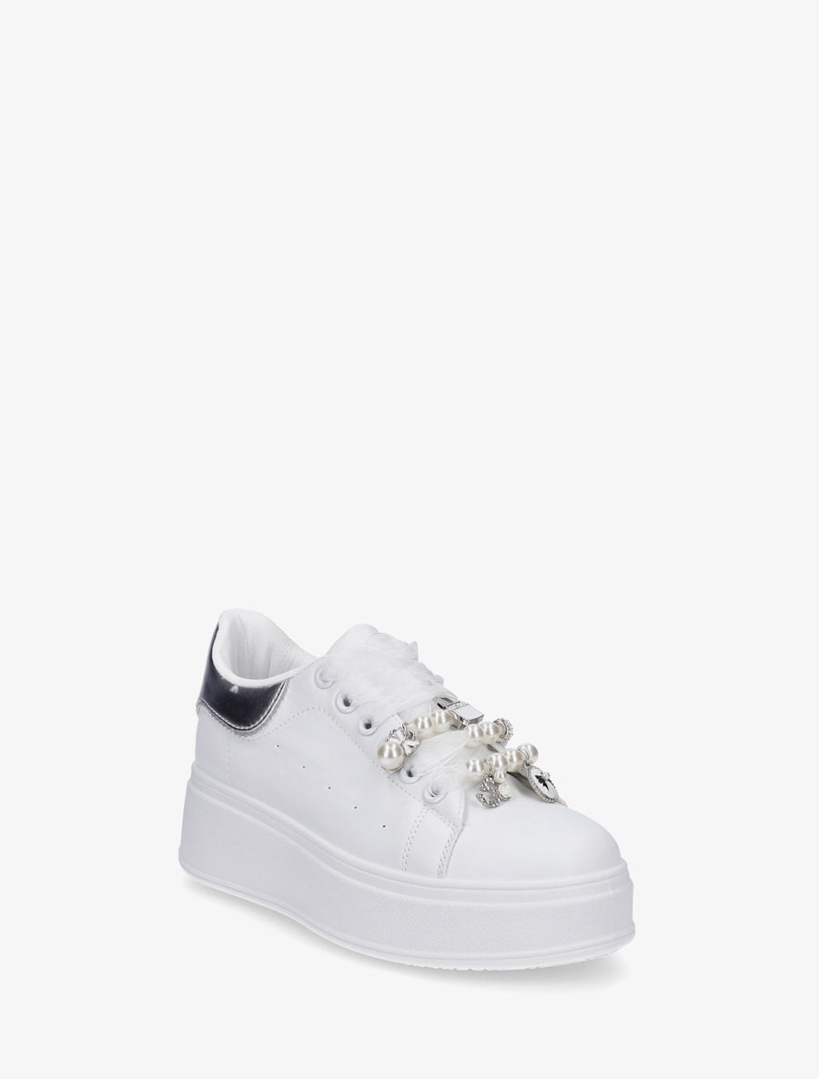 Sneakers à lacets en voile et empiècement bijoux - Argent - 2