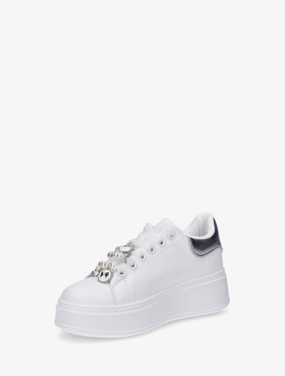 Sneakers à lacets en voile et empiècement bijoux - Argent - 3