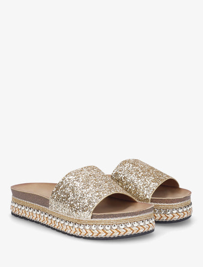 Mules à paillettes et semelle plateforme fantaisie - Or - 4