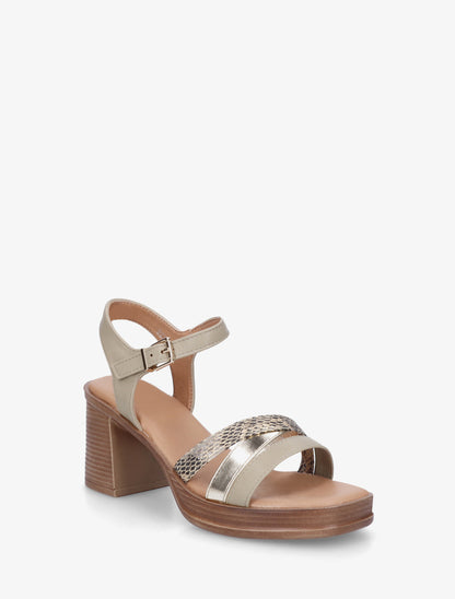 Sandales à talon et brides fantaisies python - Vert olive - 2
