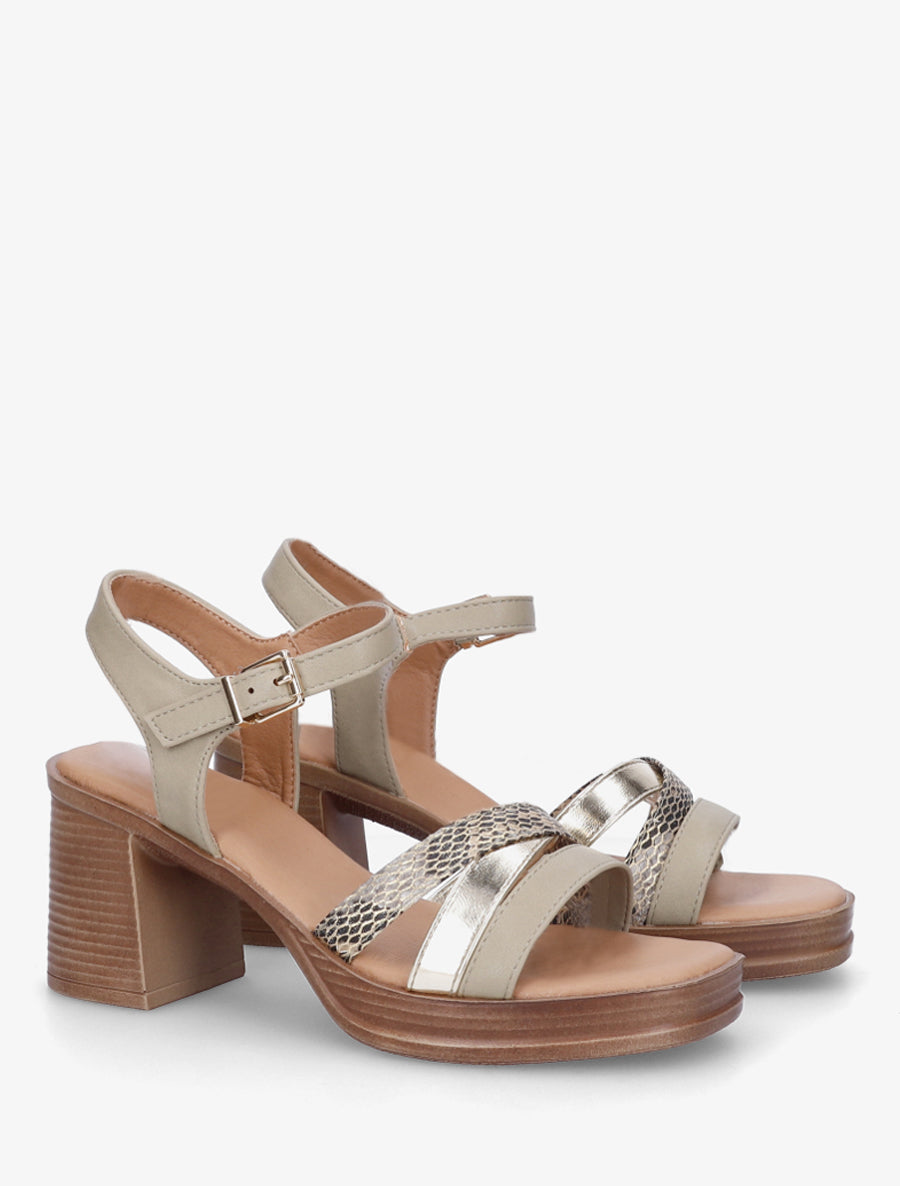 Sandales à talon et brides fantaisies python - Vert olive - 4