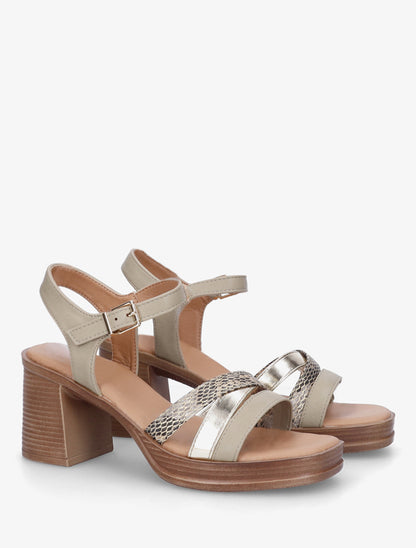 Sandales à talon et brides fantaisies python - Vert olive - 4