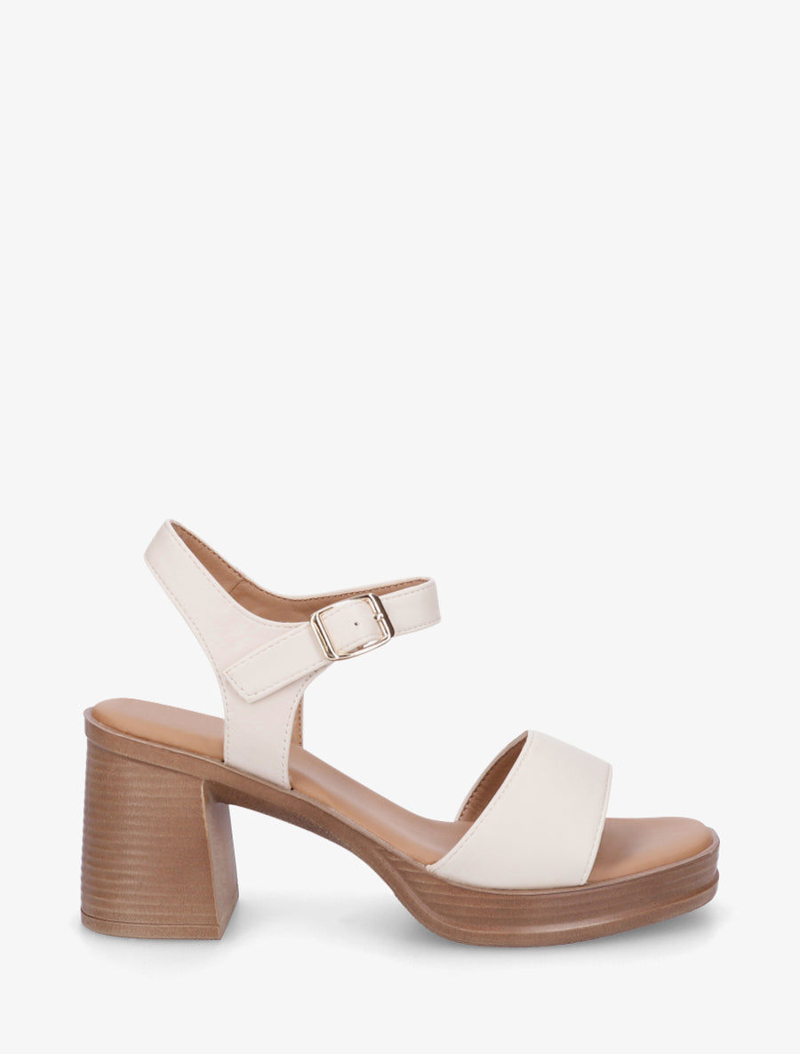 Sandales en simili à talon - Beige - 1