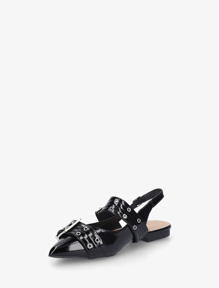 Ballerines vernies à bout pointu et talon ouvert - Noir - 3