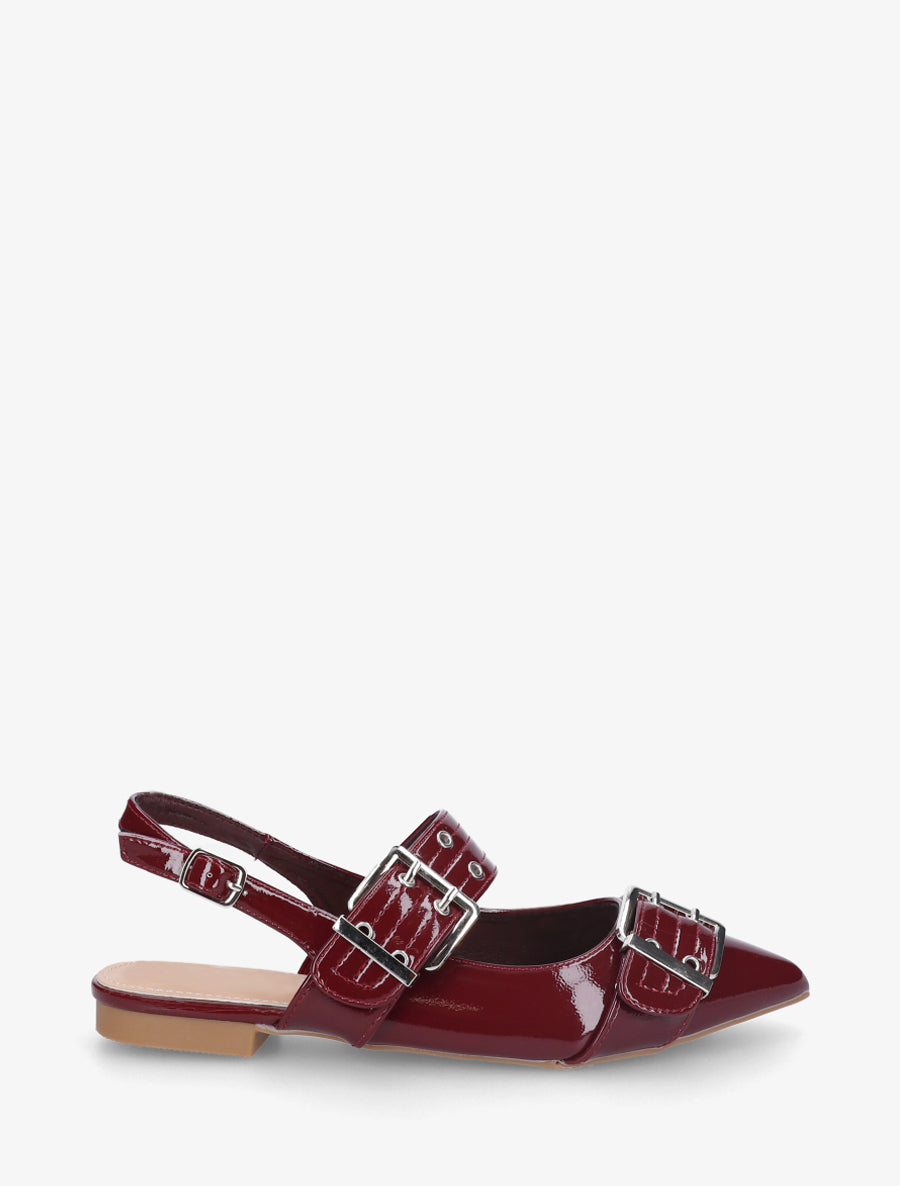 Ballerines vernies à bout pointu et talon ouvert - Bordeaux - 1