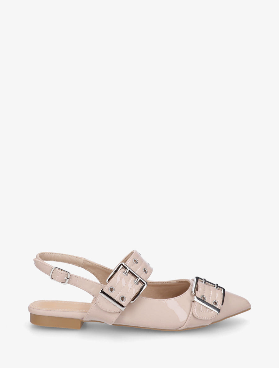 Ballerines vernies à bout pointu et talon ouvert - Nude - 1