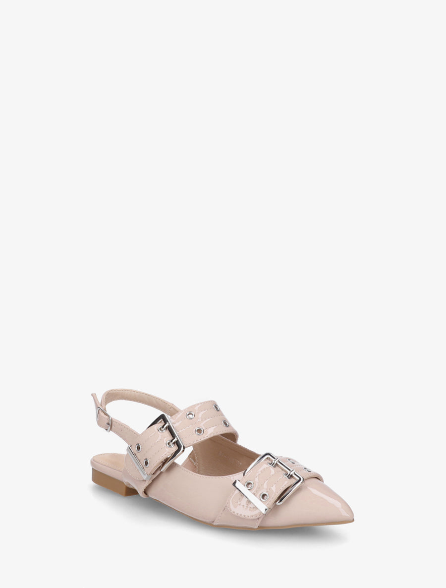 Ballerines vernies à bout pointu et talon ouvert - Nude - 2