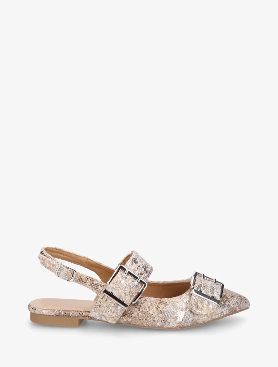 Ballerines python à bout pointu et talon ouvert - Beige - 1