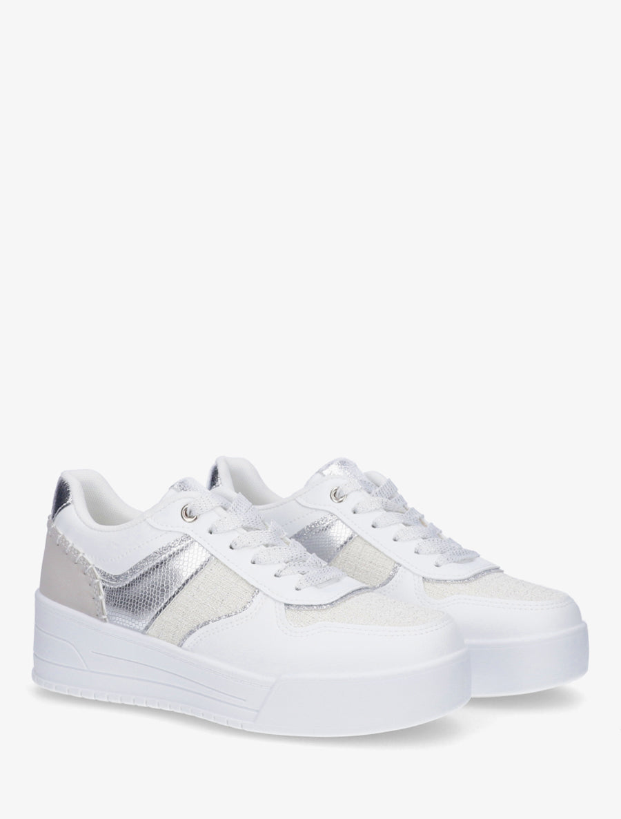 Sneakers à empiècement effet nubuck et tweed - Argent - 4