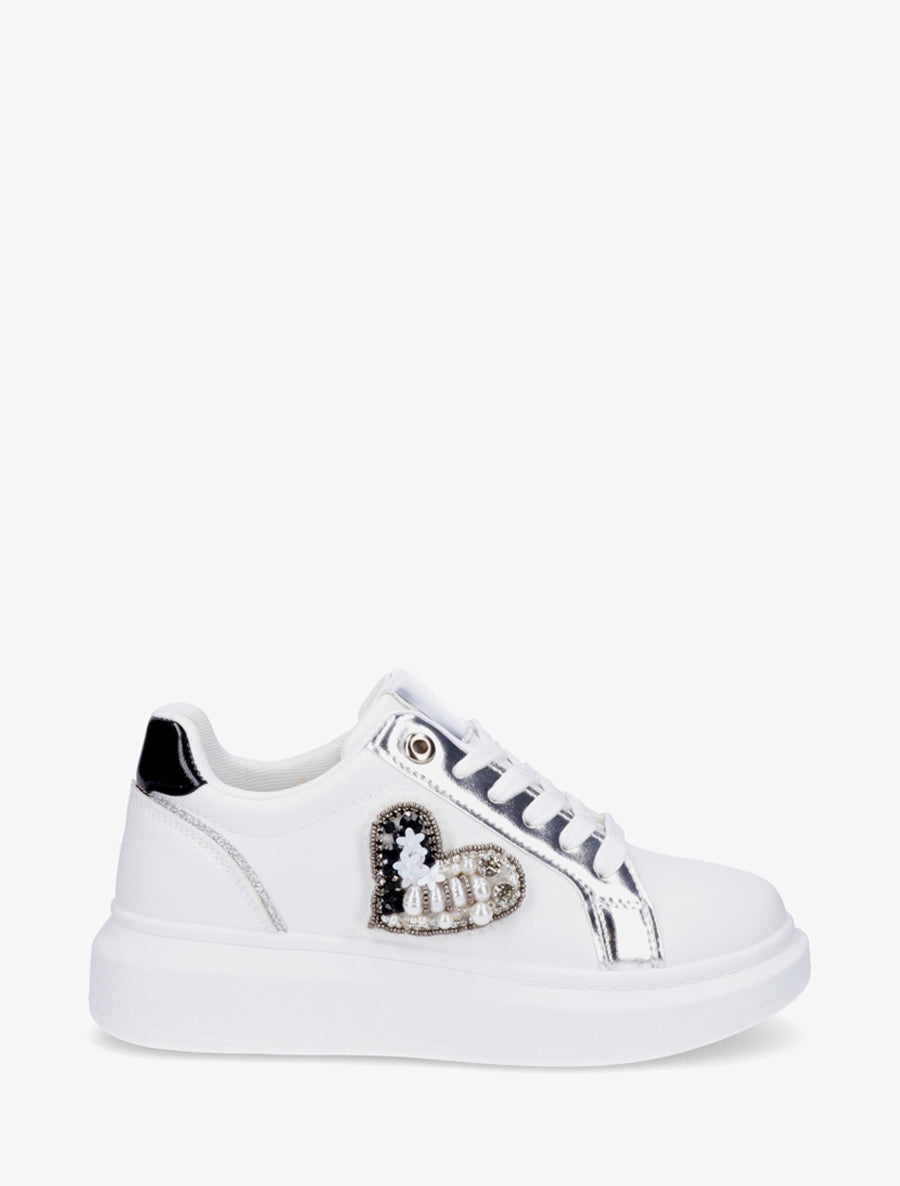 Sneakers en simili à empiècement coeur scratché - Noir - 1
