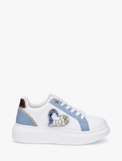 Sneakers en simili à empiècement coeur scratché - Bleu - 1