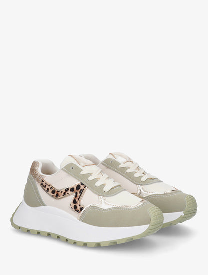 Sneakers en simili à détail irisé et contrefort contrastant - Kaki - 4