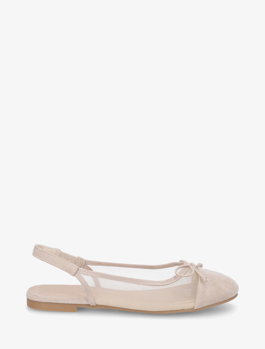 Ballerines plates en résille et suédine - Beige - 1