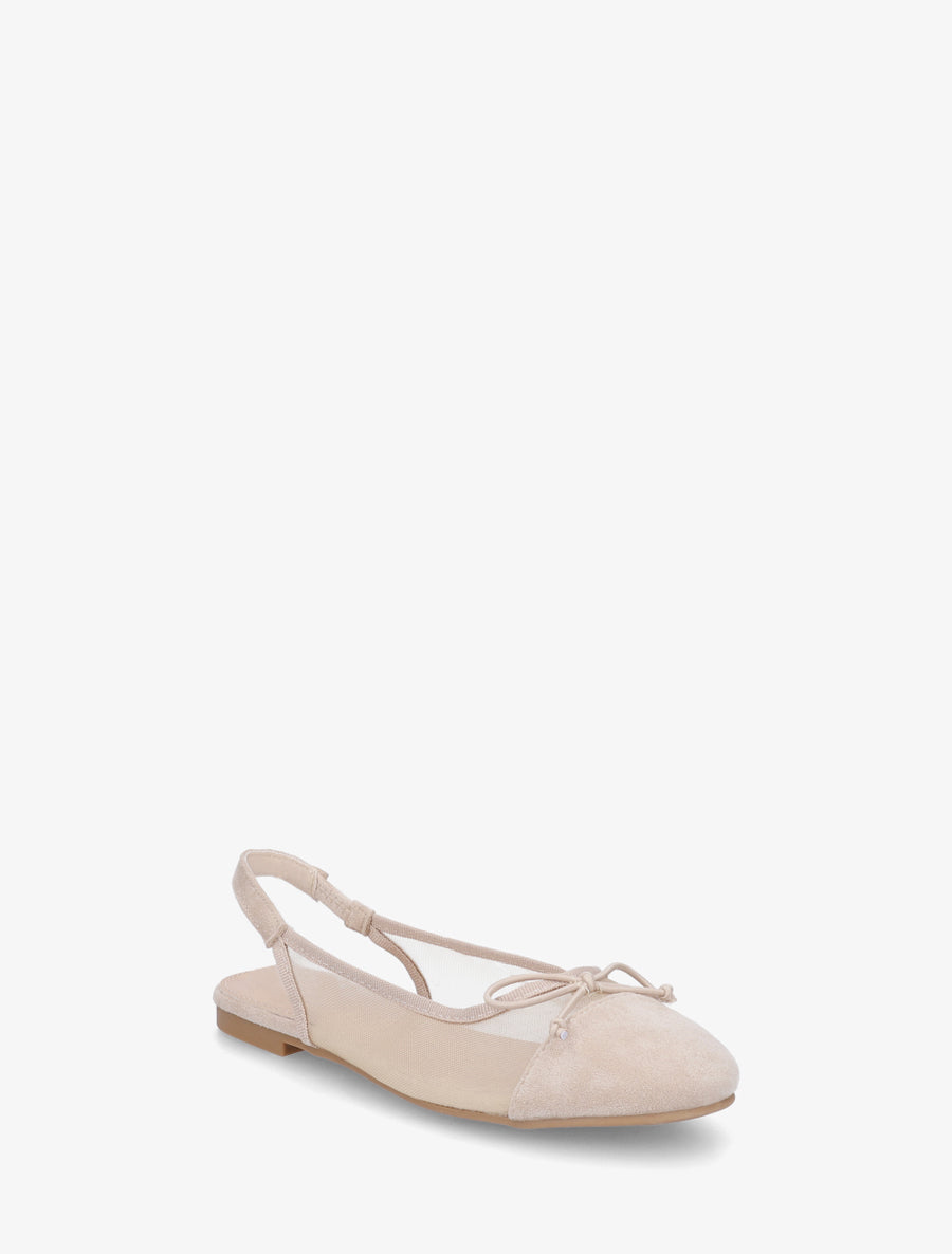 Ballerines plates en résille et suédine - Beige - 2