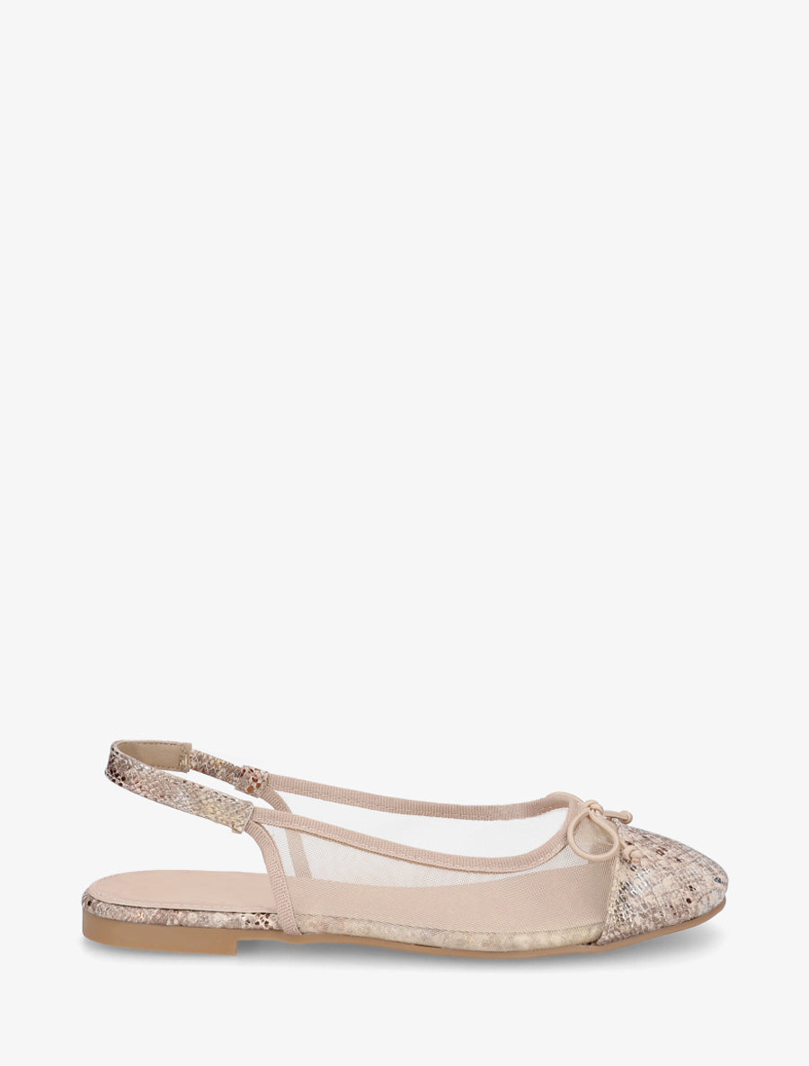 Ballerines plates en résille et suédine - Beige - 1