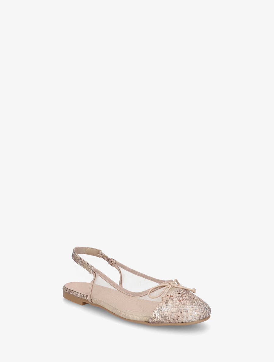 Ballerines plates en résille et suédine - Beige - 2