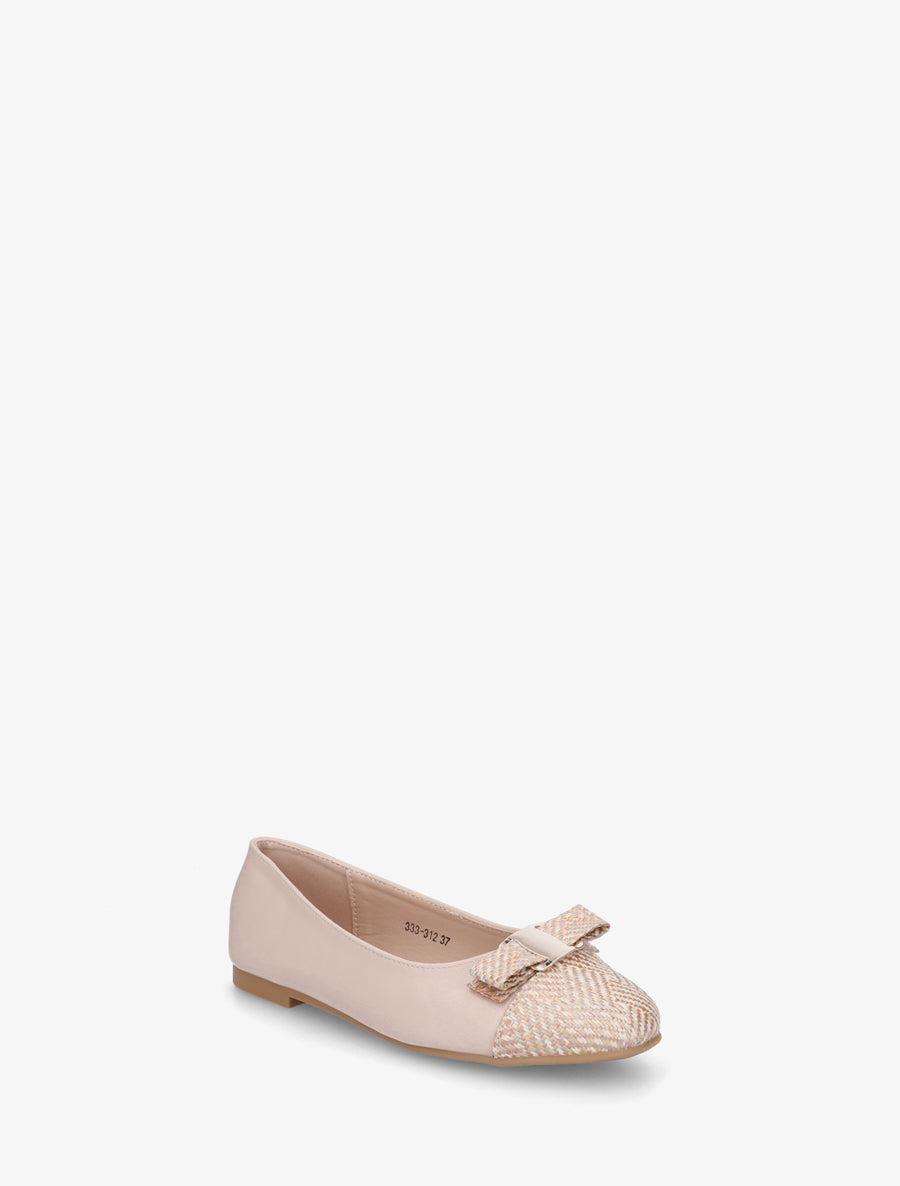 Ballerines plates à bout rond effet osier - Rose - 2