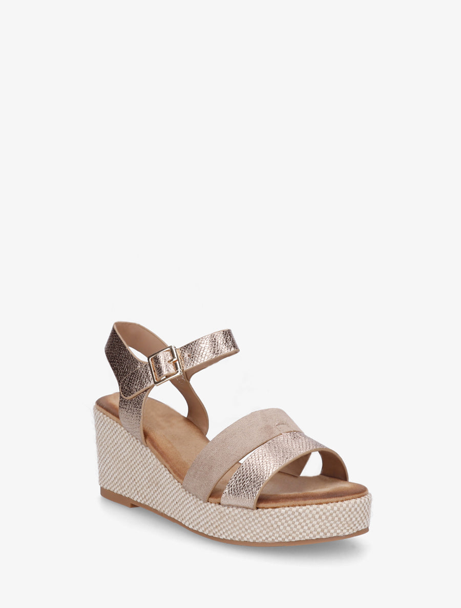 Sandales compensées python et suédine - Rose gold - 2