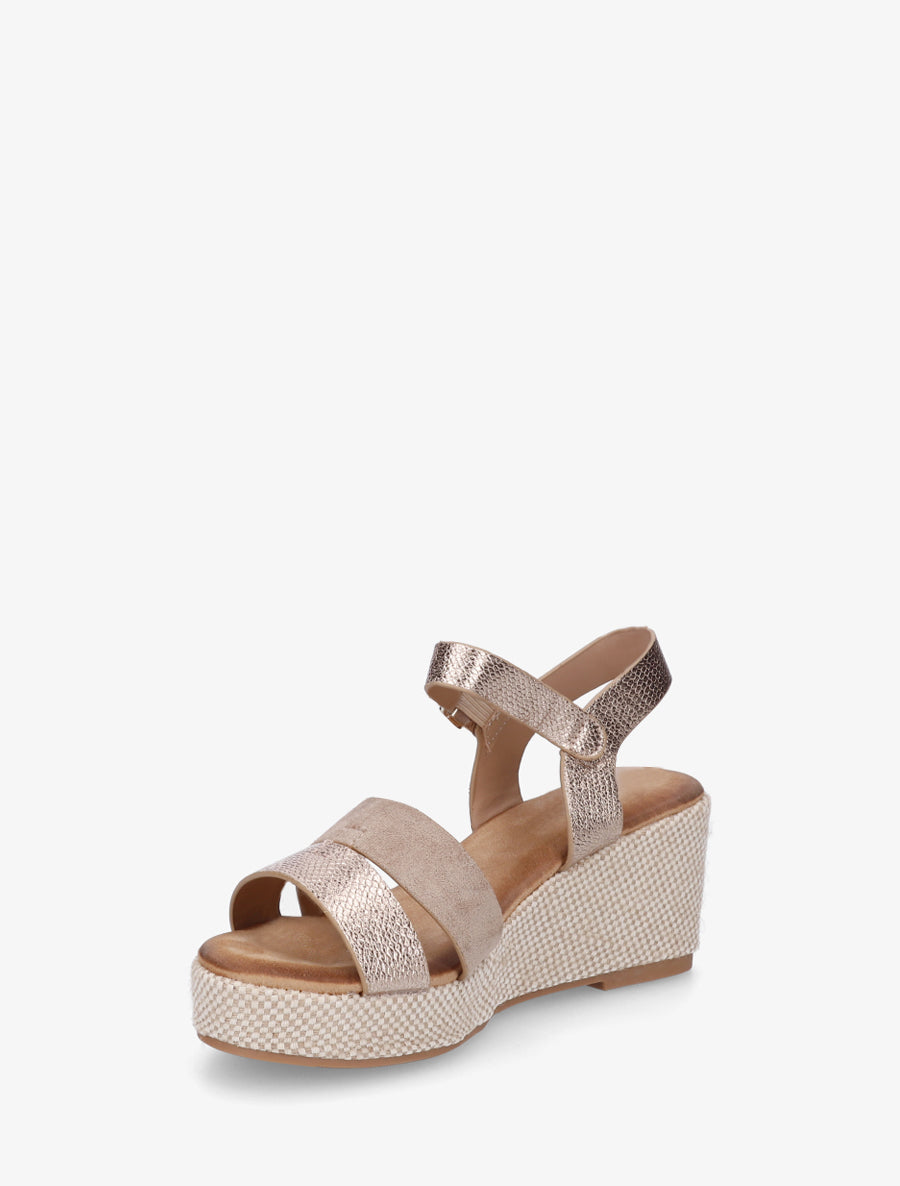 Sandales compensées python et suédine - Rose gold - 3